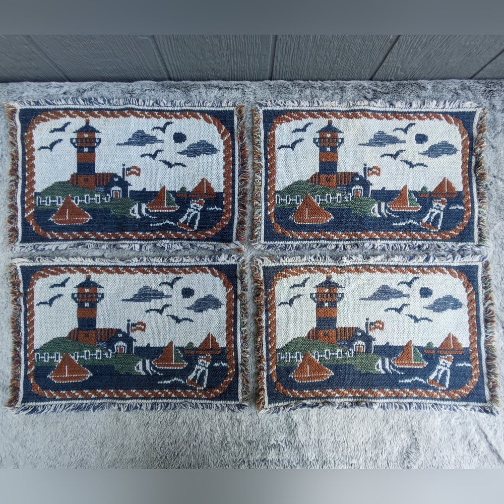 Vintage Nautical Seaside Lighthouse &‎ Sailboats Placemat Set of 4